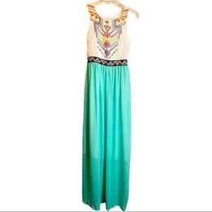 Color Block, Chiffon, Maxi Dress with Tribal Design - Sz. S